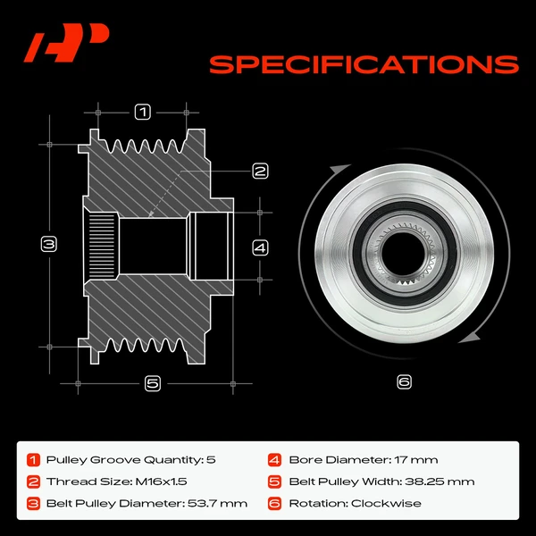 Alternator Clutch Pulley for Chevrolet Cruze 2011-2015 Buick Encore 5-Groove CW