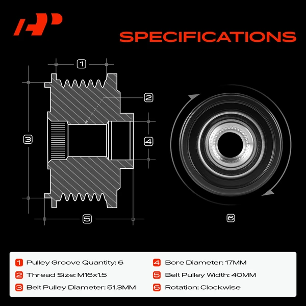 Alternator Clutch Pulley for Ford Fiesta 2014-2016 1.6L Turbo 6 Grooves CW