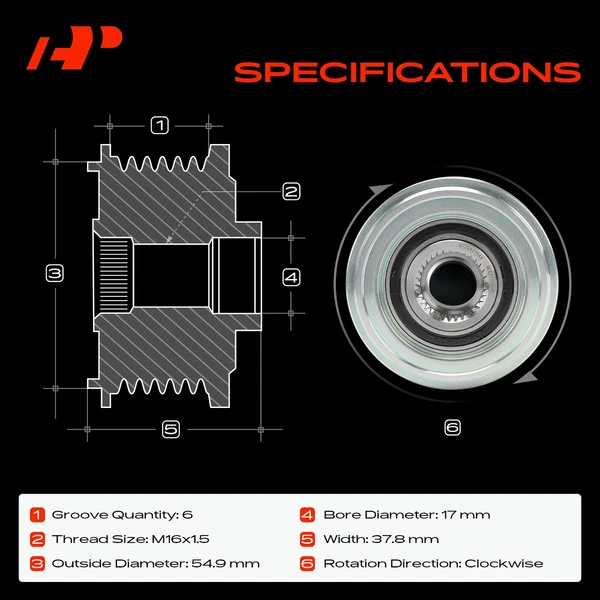Alternator Clutch Pulley for Hyundai Sonata 2011-2014 Kia Optima 6 Grooves CW
