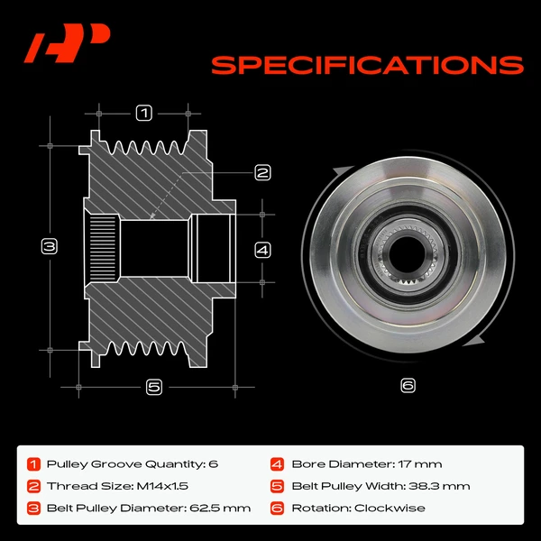 Alternator Clutch Pulley for Hyundai Sonata Kia Optima 2.4L 6-Groove Clockwise