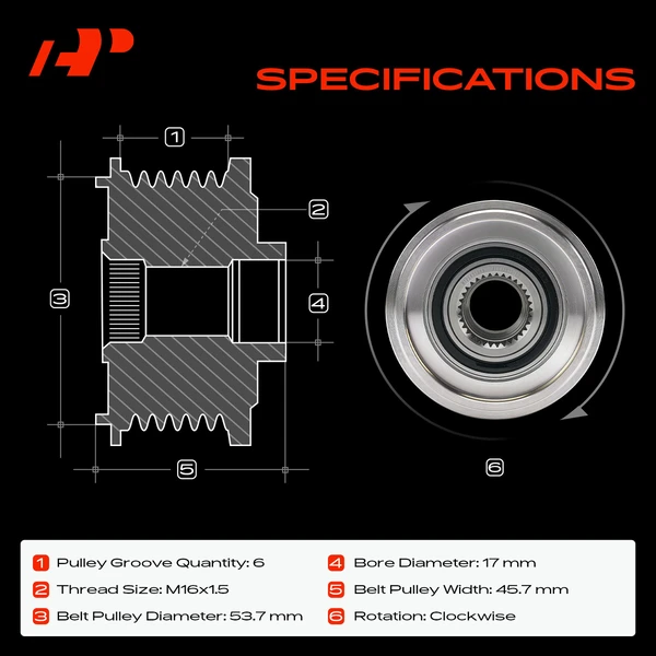 Alternator Clutch Pulley for Mercedes-Benz C43 AMG E43 AMG GL450 6 Grooves CW