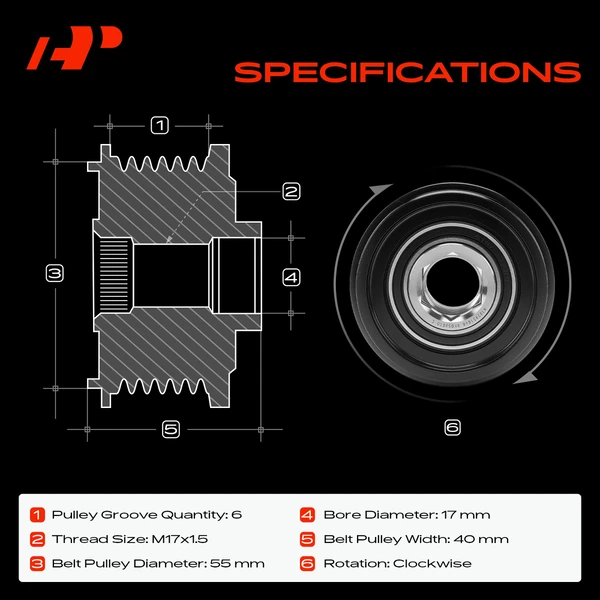 Alternator Clutch Pulley for Subaru Forester 2014-2018 H4 2.0L 2.5L 6 Grooves CW