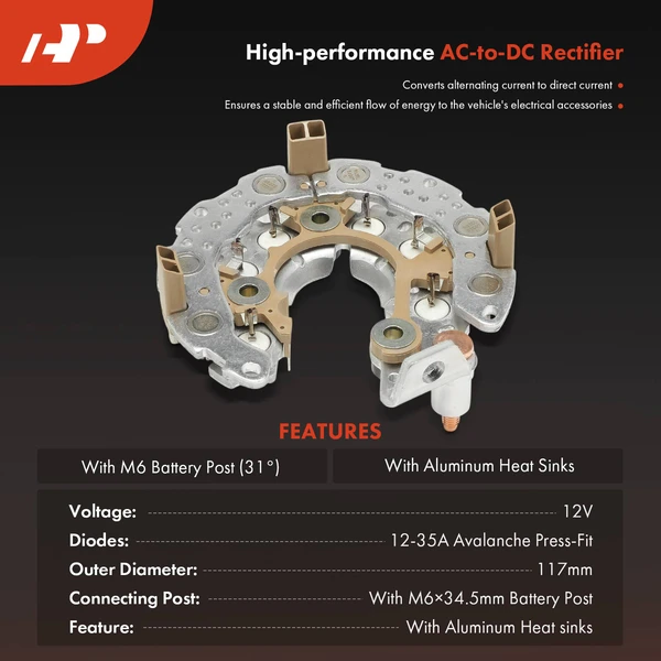 Alternator Rectifier Diode with Aluminum Heat Sinks for Cadillac CTS STS Honda
