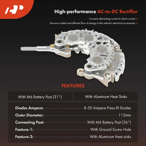 Alternator Rectifier Diode for Hyundai Sonata Honda Odyssey Acura RL TL 12 Volt