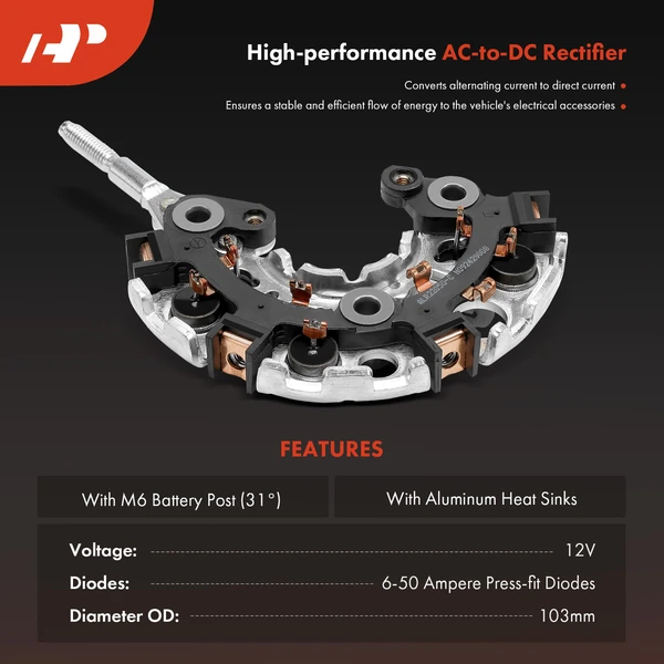 12V Rectifier with Aluminum Heat Sink 6-50A Avalanche Diodes for Toyota Camry 01-06
