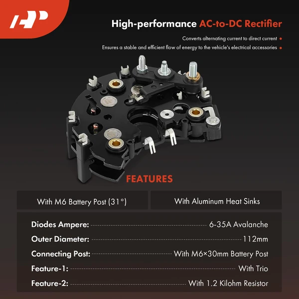 Alternator Rectifier Diode With Trio for Ford Fiesta 2000 Avalanche 1.3L 14 Volt