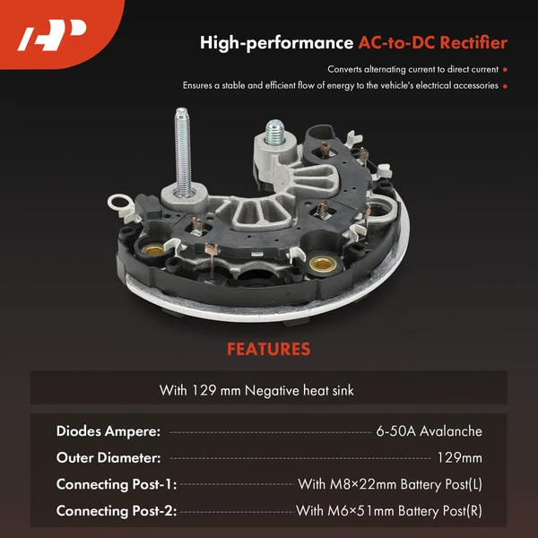 Alternator Rectifier Diode with Negative Heat Sinks for Chevy GMC Cadillac 129mm OD