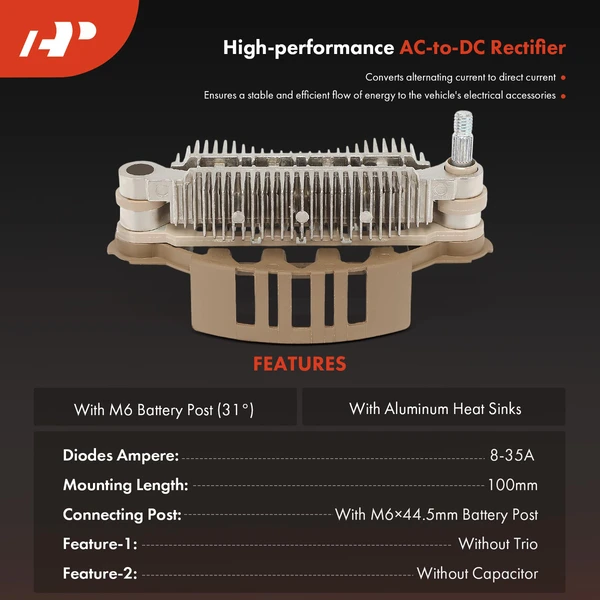 Alternator Rectifier Diode with M6×44.5mm Battery Post for Mazda MPV 2000-2001 12V
