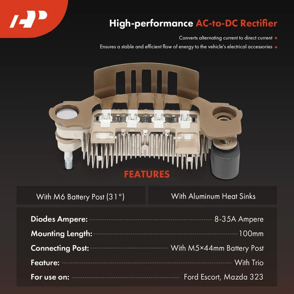 Alternator Rectifier Diode with Trio for Mazda 626 MX-3 MX-6 Ford Probe 12V 100mm