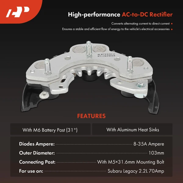 Alternator Rectifier Diode for Subaru Legacy 1990-1994 H4 2.2L 12V 103mm OD B+ W