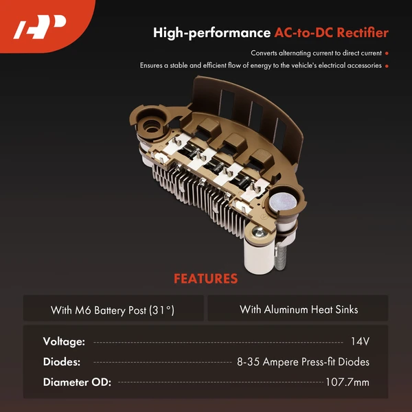 Alternator Rectifier Diode for Ford Escort GT 1992 1995-1996 107.7mm OD 14 Volt