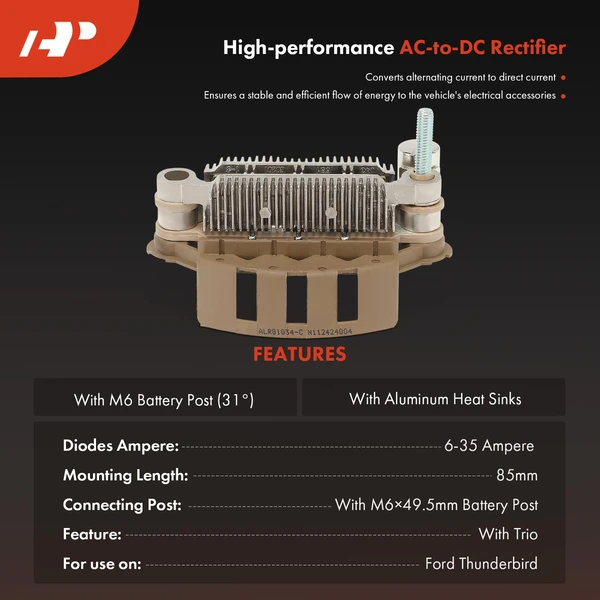 Alternator Rectifier Diode With Trio for Ford Thunderbird 1988 L4 2.3L 12V B+ D+