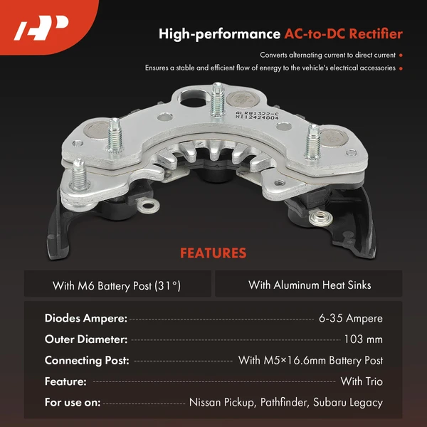 Alternator Rectifier Diode with Trio for Nissan Sentra D21 NX INFINITI G20 12 Volt