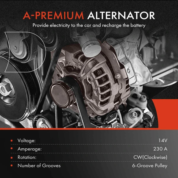 Alternator 230A 14V Clockwise 6-Groove Pulley A-Premium APALT1294