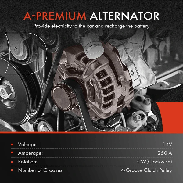 Alternator 250A 14V Clockwise 4-Groove Pulley A-Premium APALT1301