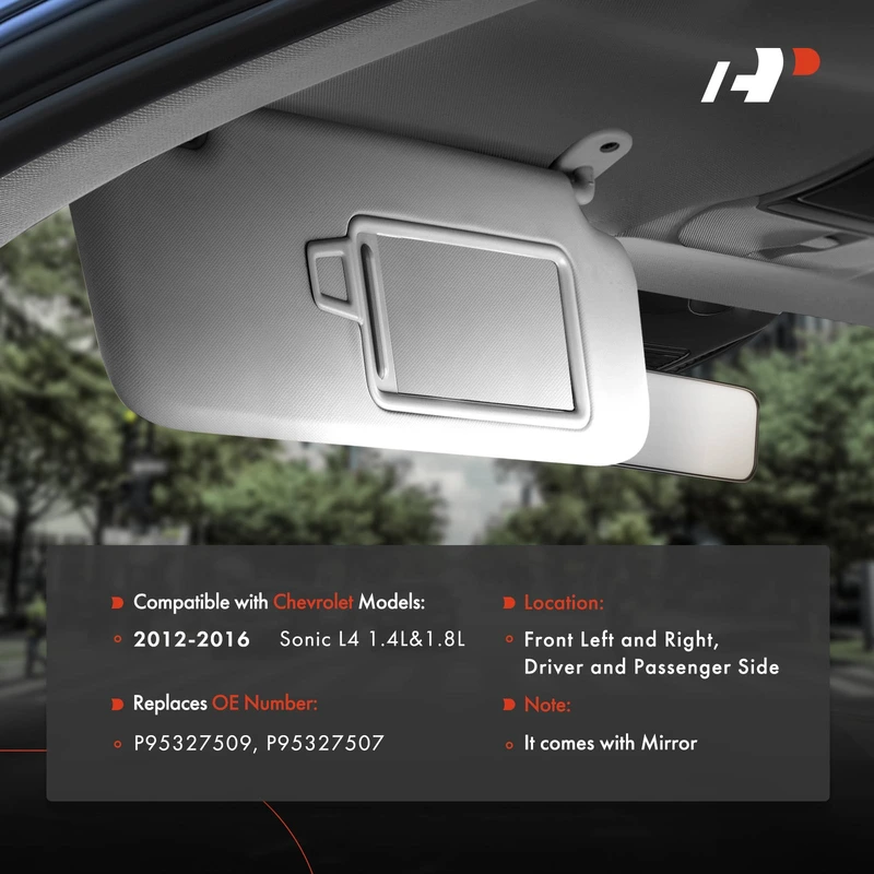 2 Pcs Driver & Passenger Gray Sun Visor with Mirror for Chevrolet Sonic 2012-2016