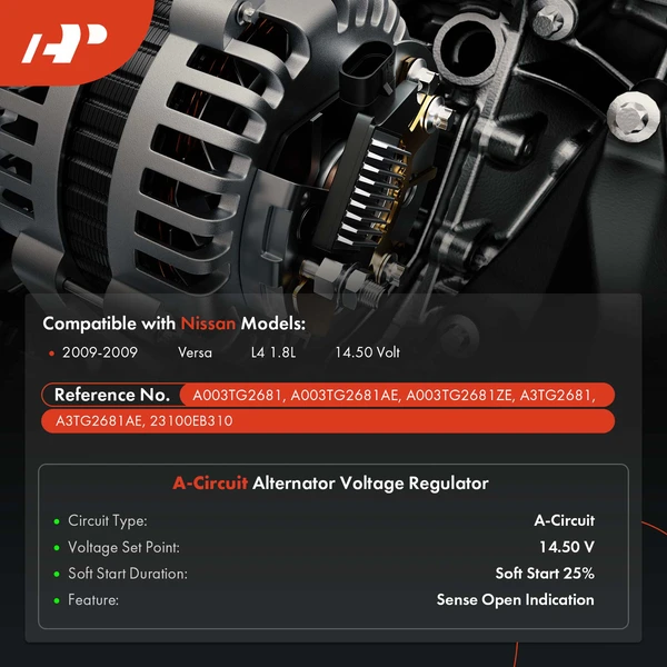 14.50V Alternator Regulator for Nissan Versa 2009 L4 1.8L Naturally Aspirated