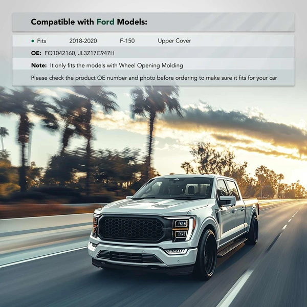 Front Driver Plastic Bumper Filler for Ford F-150 18-20 with Wheel Opening Molding