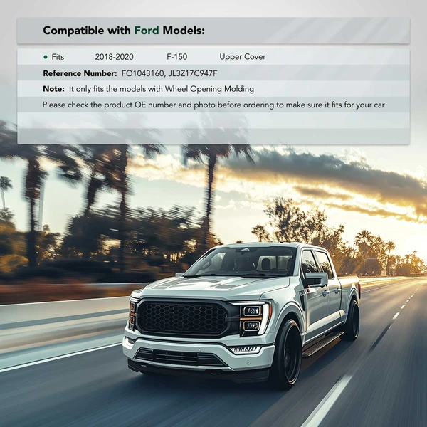 Front Passenger Plastic Bumper Filler for Ford F-150 2018-2020 with Wheel Opening Molding