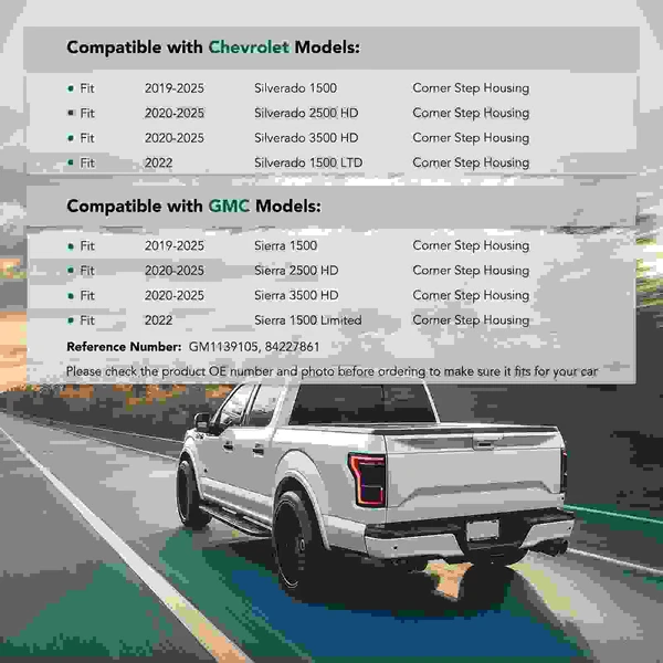 Rear Driver Polypropylene Plastic Bumper End Step Insert for 2020-2025 Chevrolet Silverado 2500 HD