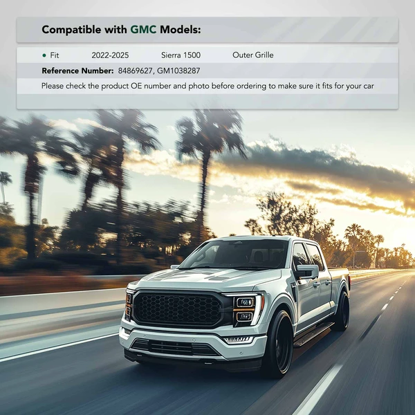 Front Driver Poly Acrylic Bumper Grille Cover Air Duct for GMC Sierra 1500 2022-2025