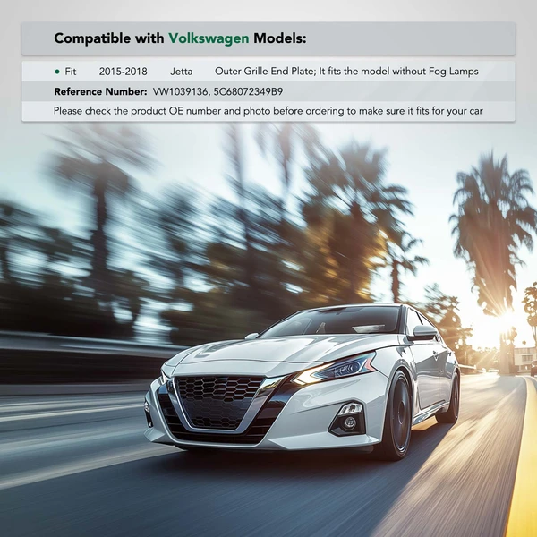 Front Passenger Plastic Bumper Trim Grille Insert for Volkswagen Jetta 2015-2018
