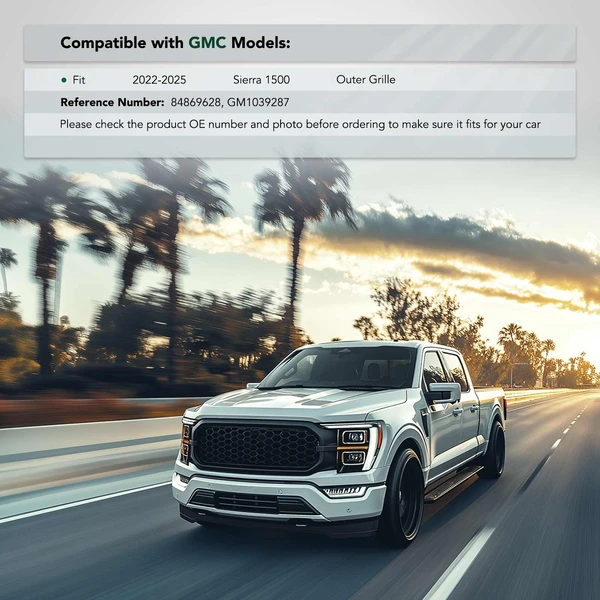 Front Passenger Poly Acrylic Bumper Grille Cover Air Duct for 2022-2025 GMC Sierra 1500