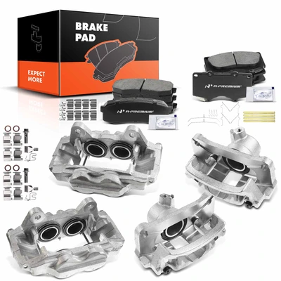12 Pcs Front & Rear Brake Calipers & Ceramic Brake Pads