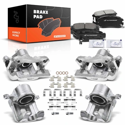 12 Pcs Front & Rear Brake Calipers & Ceramic Brake Pads