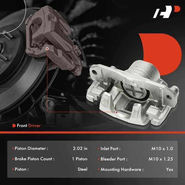 1-PC Brake Caliper, Front Left Driver Side, 1-Piston, A-Premium APBC4334