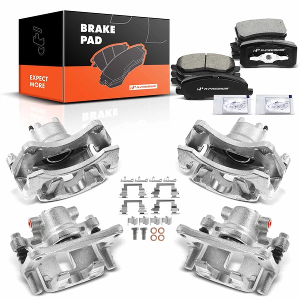 12 Pcs Front & Rear Brake Calipers & Ceramic Brake Pads for 2007-2017 Jeep Compass