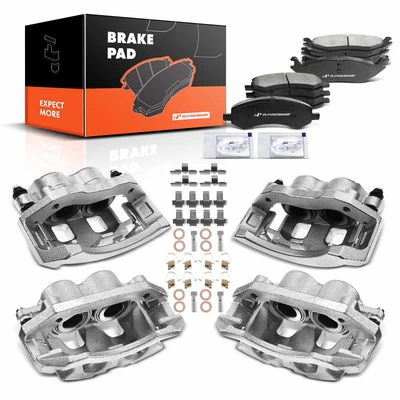 12 Pcs Front & Rear Brake Calipers & Ceramic Brake Pads