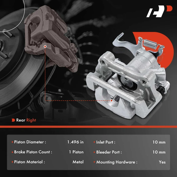 1-PC Brake Caliper, Rear Right Passenger Side, 1-Piston, A-Premium APBC3310