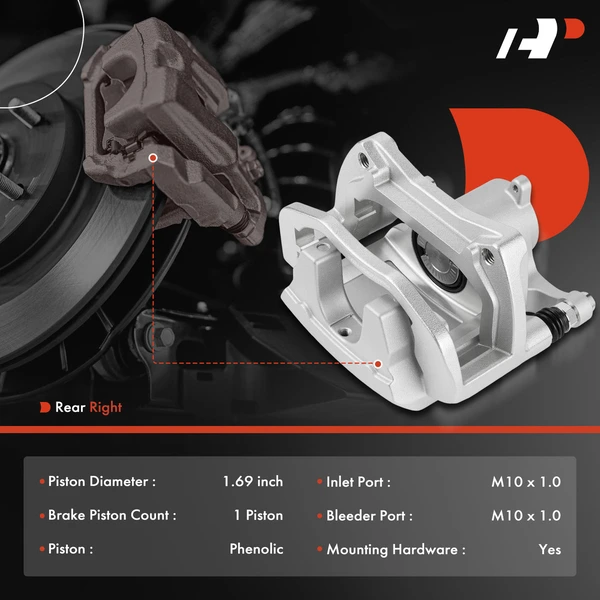 1-Pc Brake Caliper with Bracket Rear Right Passenger Side 1-Piston A-Premium APBC4537