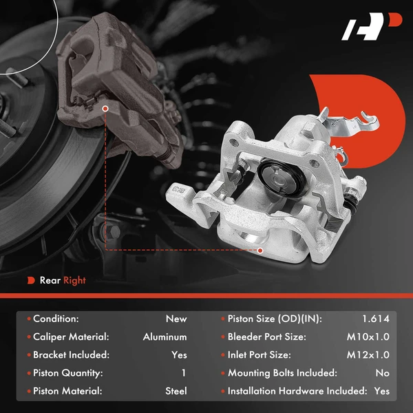 1-Pc Brake Caliper with Bracket Rear Right Passenger Side 1-Piston A-Premium APBC4490