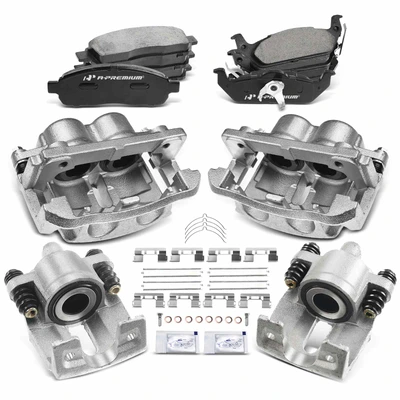 8 Pcs Front & Rear Disc Brake Calipers + Ceramic Pads