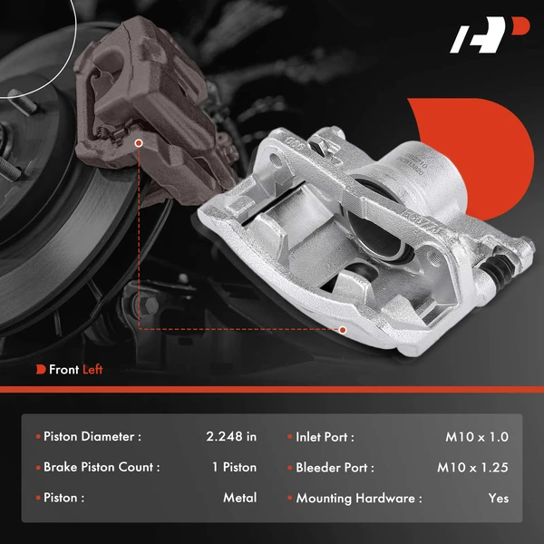 1-PC Brake Caliper, Front Left Driver Side, 1-Piston, A-Premium APBC3314