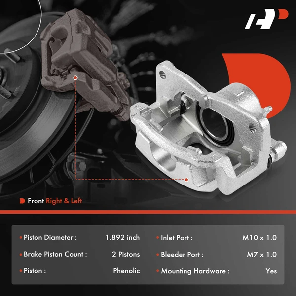 2-Pc Brake Caliper with Bracket Front Driver & Passenger 1-Piston A-Premium APBC4569