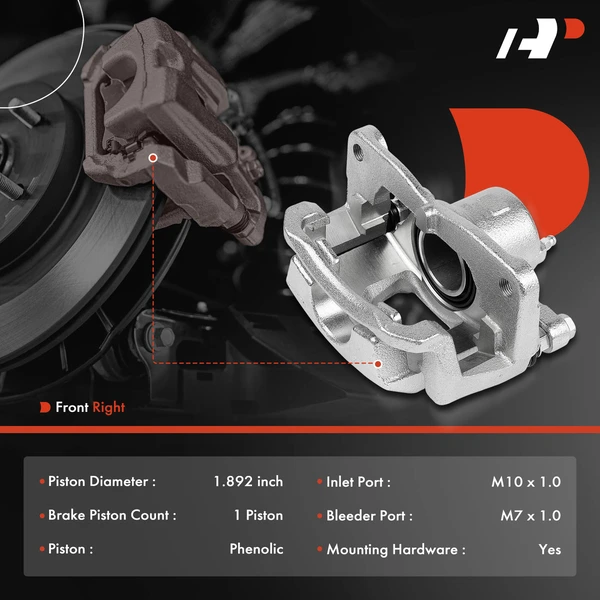 1-Pc Brake Caliper with Bracket Front Right Passenger Side 1-Piston A-Premium APBC4570