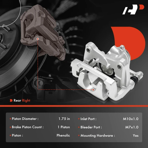 1-Pc Brake Caliper Rear Right Passenger Side 1-Piston A-Premium APBC4576