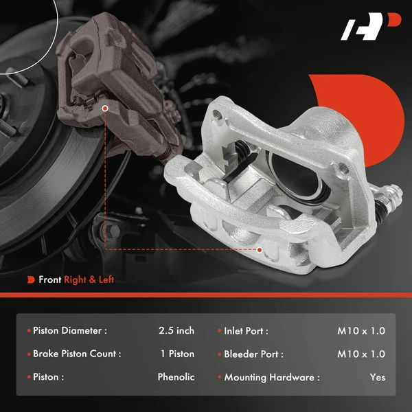 2-Pc Brake Caliper with Bracket Front Driver & Passenger 1-Piston A-Premium APBC4524