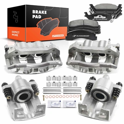 8 Pcs Front & Rear Disc Brake Calipers + Ceramic Pads