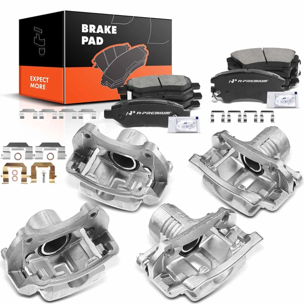 12 Pcs Front & Rear Brake Calipers & Ceramic Brake Pads for 2010-2015 Chevrolet Camaro