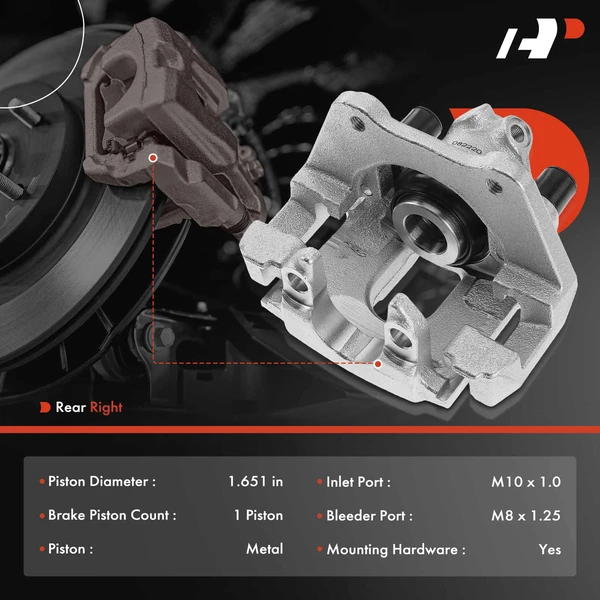 1 -Pc Brake Caliper Rear Right Passenger Side 1-Piston A-Premium APBC3317