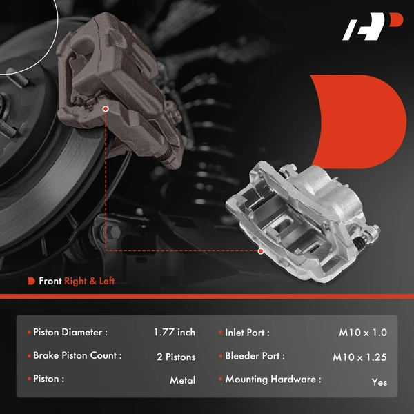 6-PC Brake Caliper + Brake Pad, Front Driver & Passenger, 2-Piston, A-Premium APBC3436