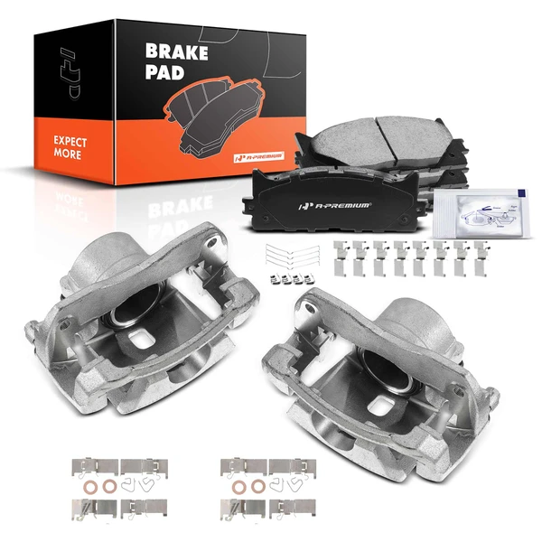 2008-2018 Toyota Avalon 6-Pc Brake Caliper and Pad Kit Front Driver & Passenger 1-Piston A-Premium APBC3437