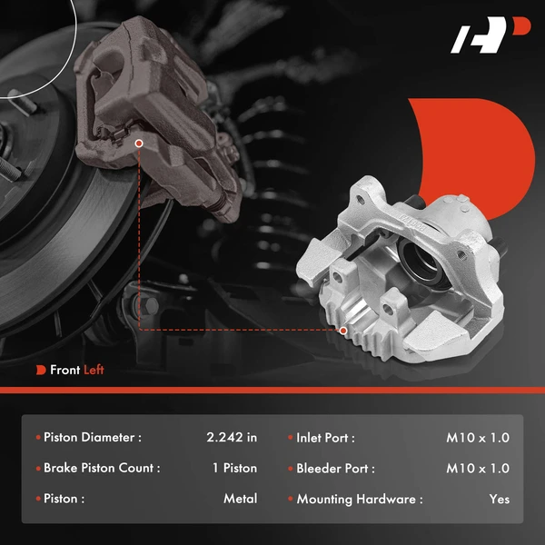 1-PC Brake Caliper, Front Left Driver Side, 1-Piston, A-Premium APBC3323