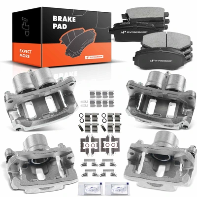 12 Pcs Front & Rear Brake Calipers & Ceramic Brake Pads