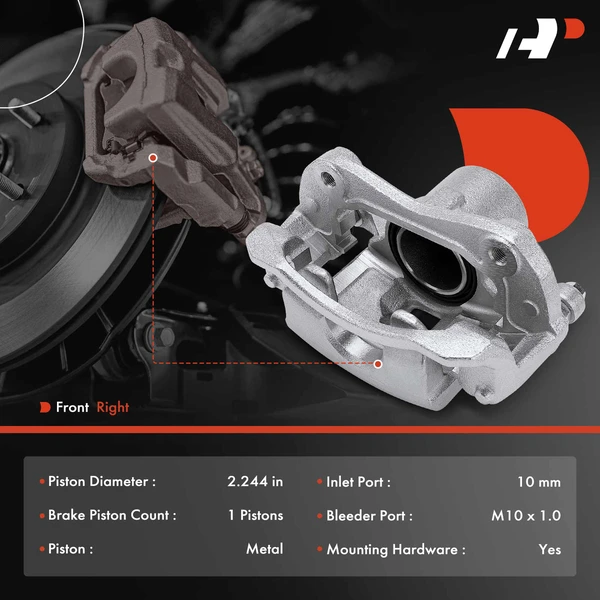 1 -Pc Brake Caliper Front Right Passenger Side 1-Piston A-Premium APBC3324