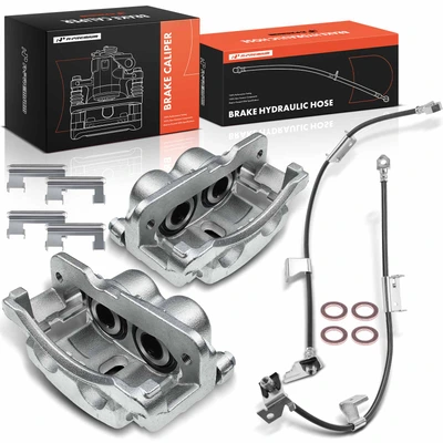 4 Pcs Front Brake Caliper with Bracket & Hose Set